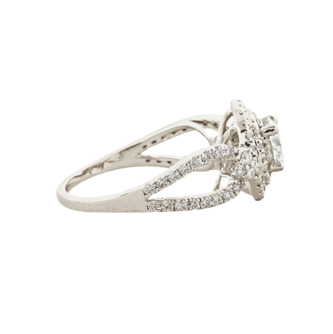 0.7 CT Round Cut Double Halo Vintage Moissanite Engagement Ring White Gold 2