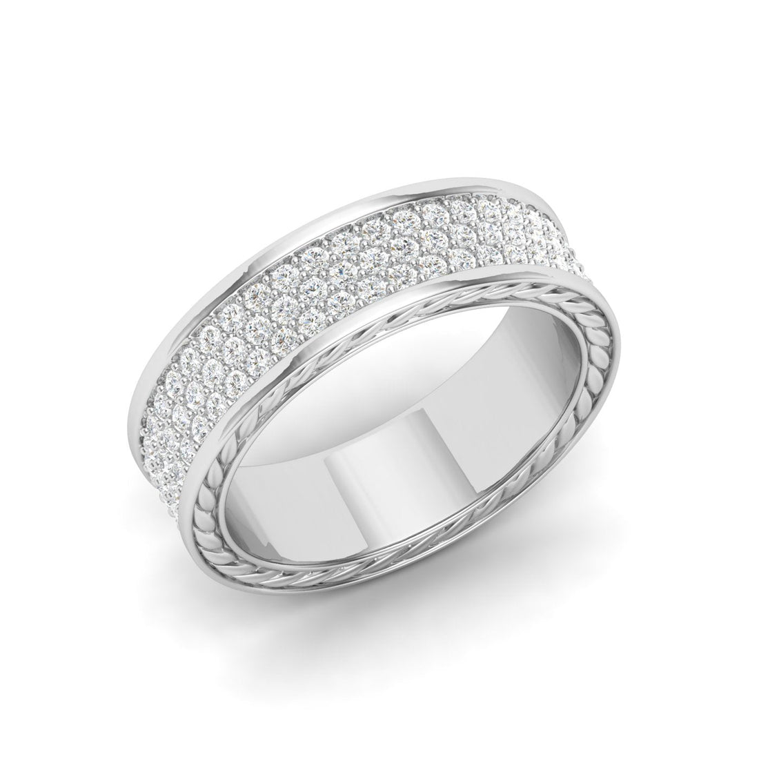 3 Row Pavé Moissanite Wedding Band White Gold