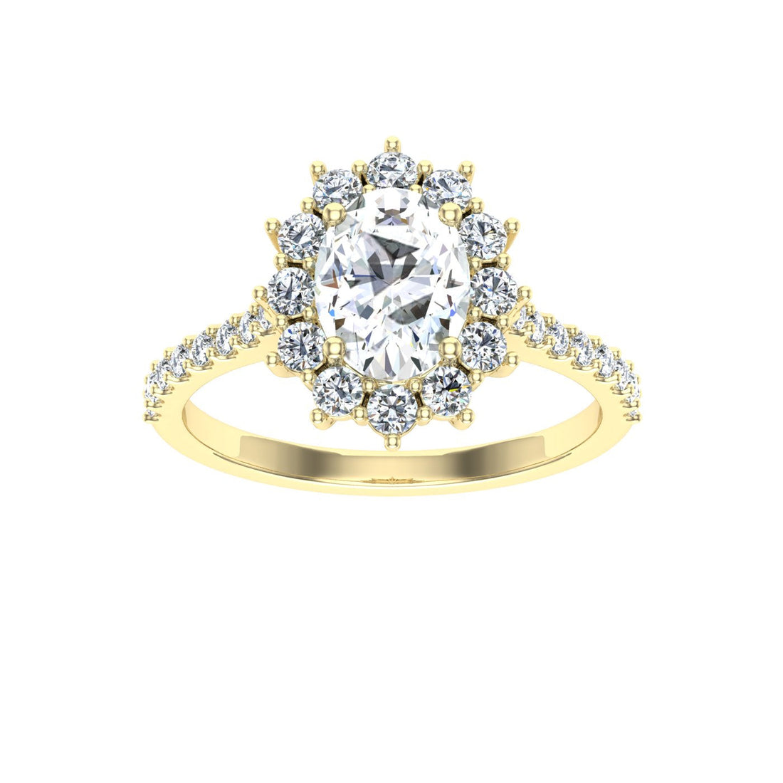 Adorn Oval Cut Halo Moissanite Engagement Ring Yellow Gold