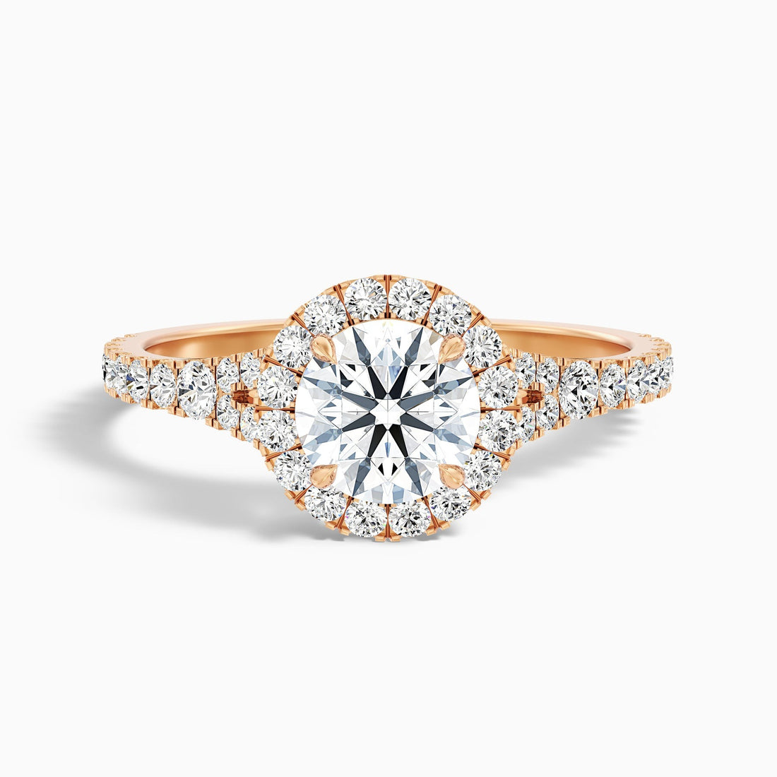 Aether 1 Carat Round Halo Pave Lab Grown Diamond Ring in 10k Rose Gold