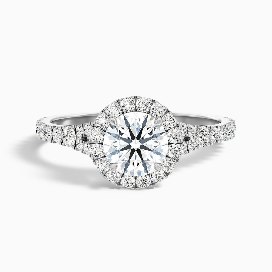 Aether 1 Carat Round Halo Pave Lab Grown Diamond Ring in 10k White Gold