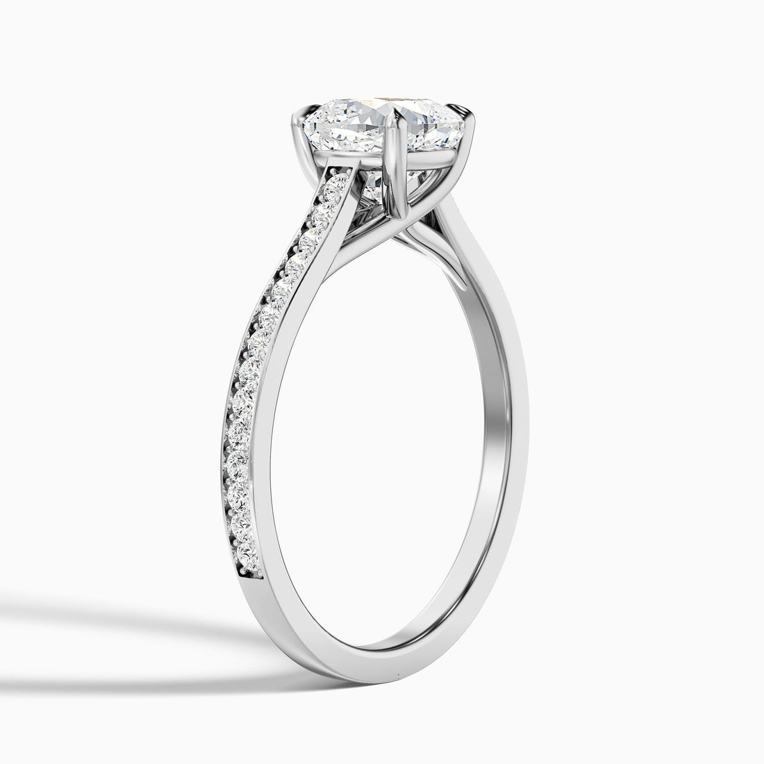 Amour Cushion Cut Side Stone Pave Lab Grown Engagement Ring