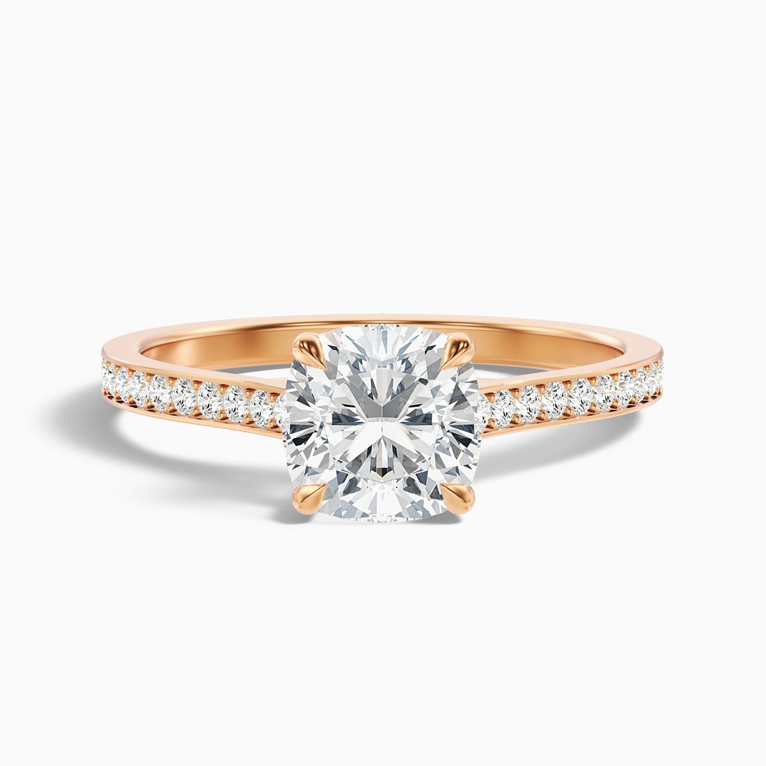 Amour Cushion Cut Side Stone Pave Lab Grown Engagement Ring