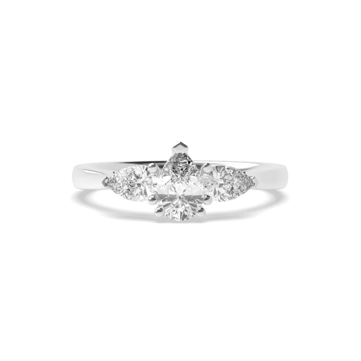 Asher Low Set Pear Lab Grown Diamond Trinity Three Stone Engagement Ring