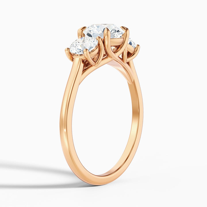 Astrid 1 Carat Round 3 Stone Lab Grown Engagement Ring in 10k Rose Gold