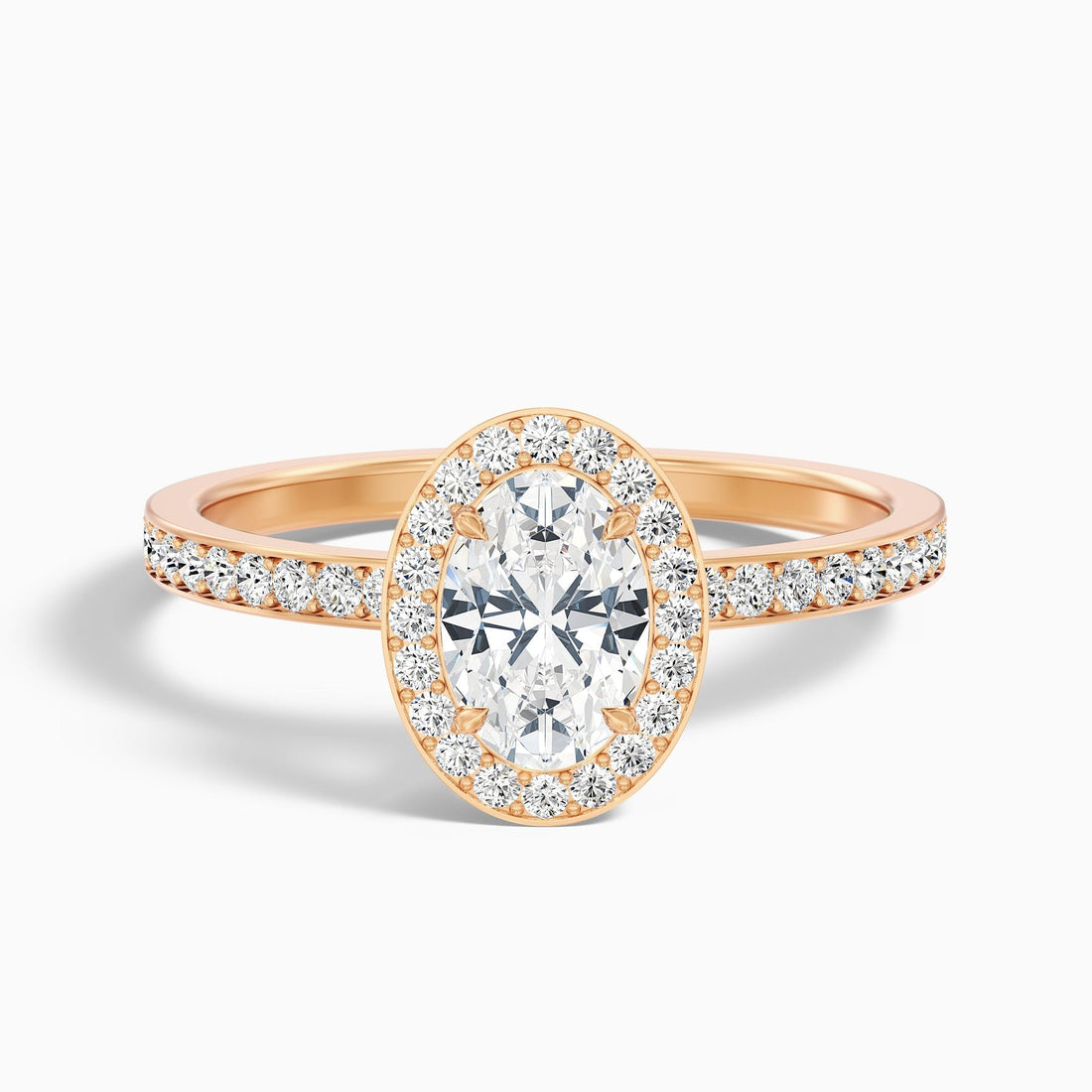 Aurielle 1 Carat Oval Halo Pave Lab Grown Engagement Ring in 10k Rose Gold