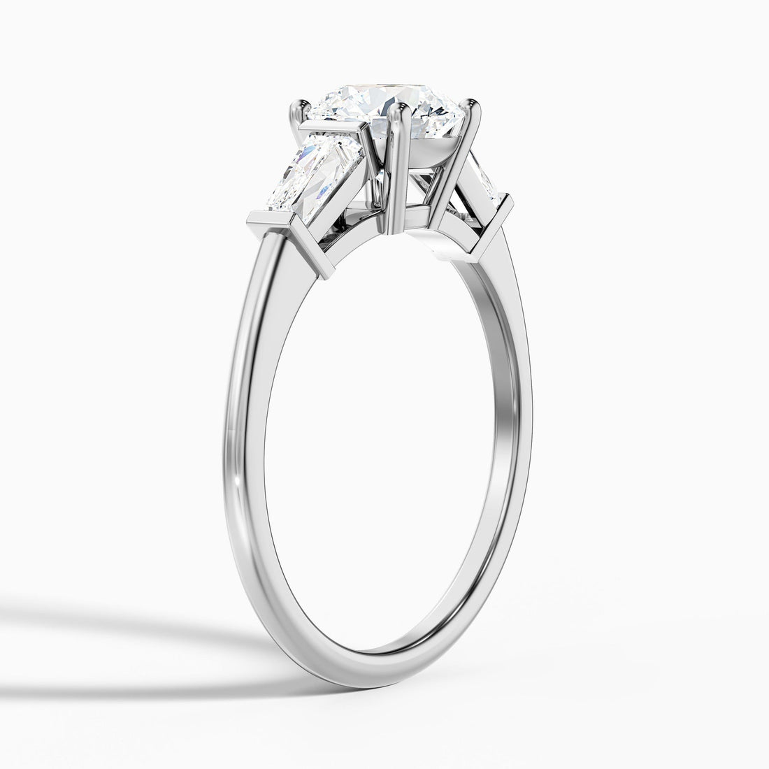 Avalon Round 3 Stone Moissanite Ring With Side Baguette Moissanite