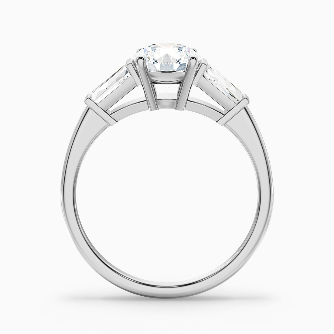 Avalon Round 3 Stone Moissanite Ring With Side Baguette Moissanite