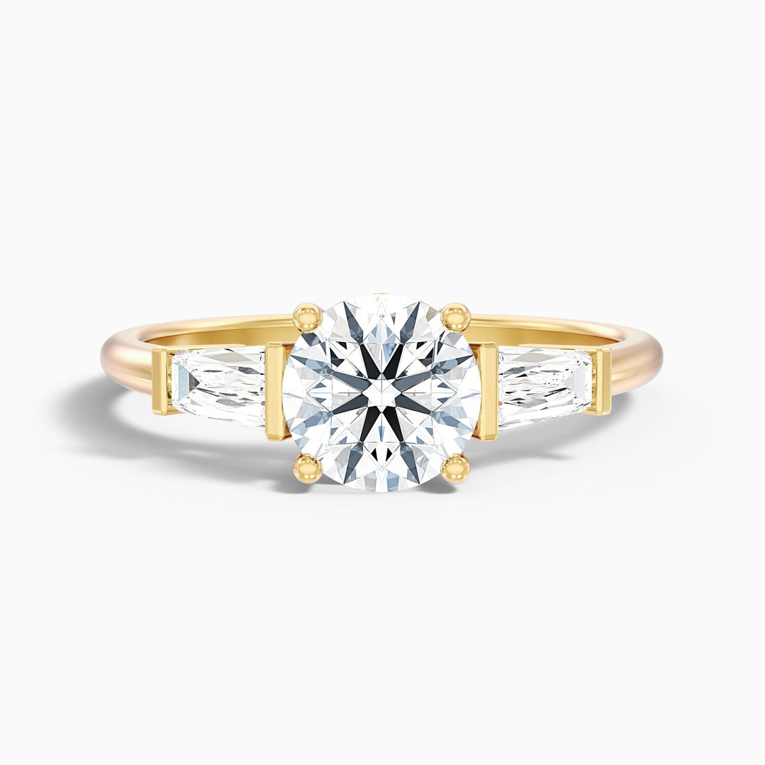 Avalon Round 3 Stone Moissanite Ring With Side Baguette Moissanite