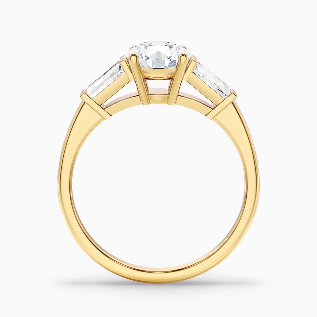 Avalon Round 3 Stone Moissanite Ring With Side Baguette Moissanite