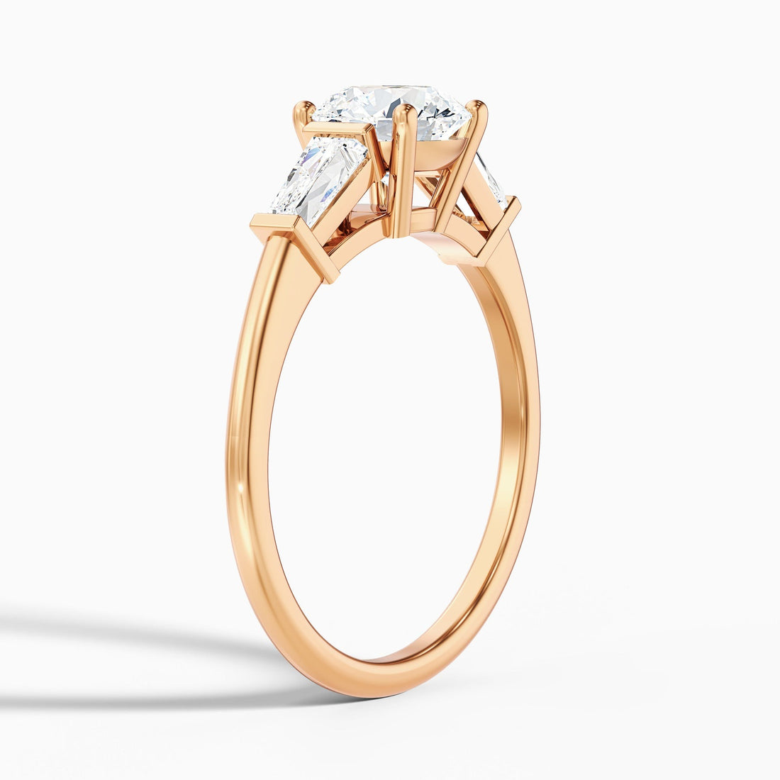 Avalon Round 3 Stone Moissanite Ring With Side Baguette Moissanite