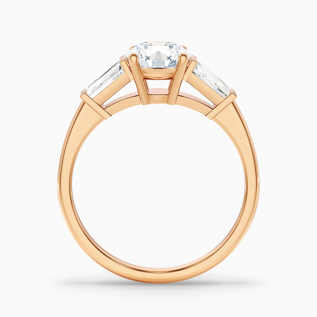 Avalon Round 3 Stone Moissanite Ring With Side Baguette Moissanite