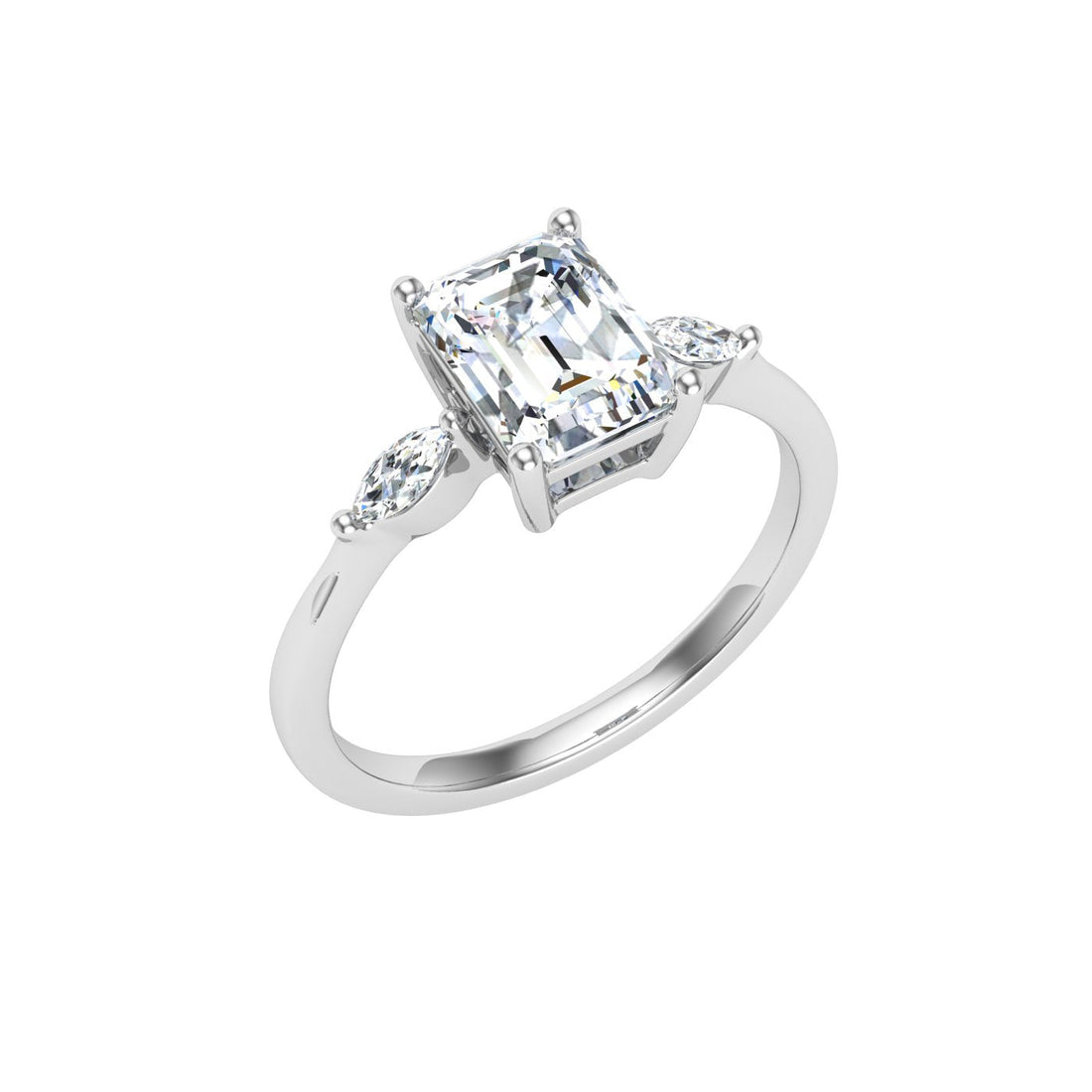 Bloom Emerald 3 Stone Solitaire Moissanite Engagement Ring