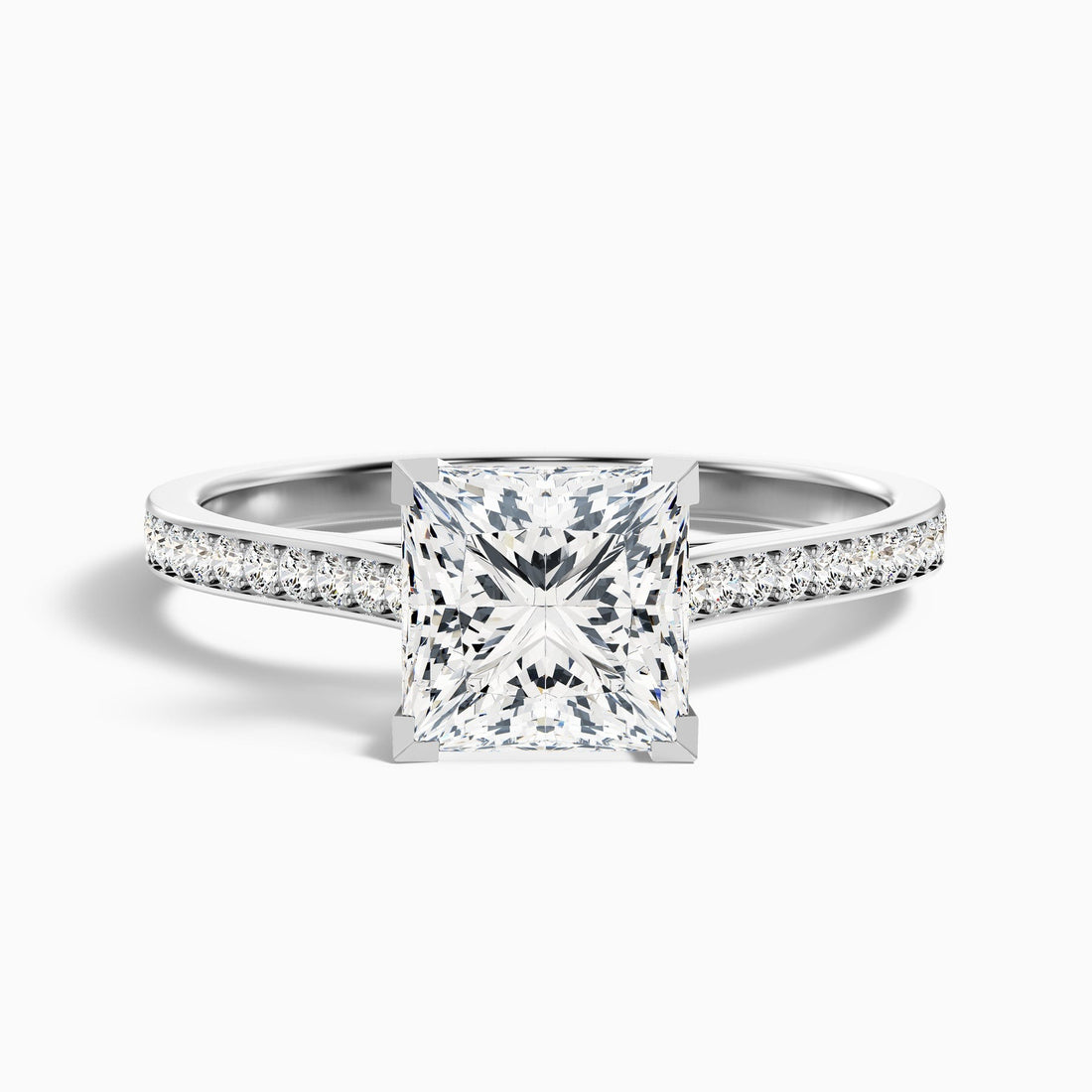Centenary 1 Carat Princess Cut Side Stone Pave Lab Grown Diamond Ring in 14k White Gold