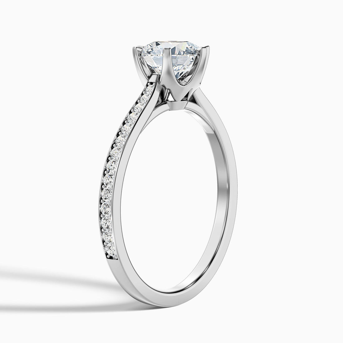 Comet 1 Carat Round Side Stone Pave Lab Grown Engagement Ring in 10k White Gold