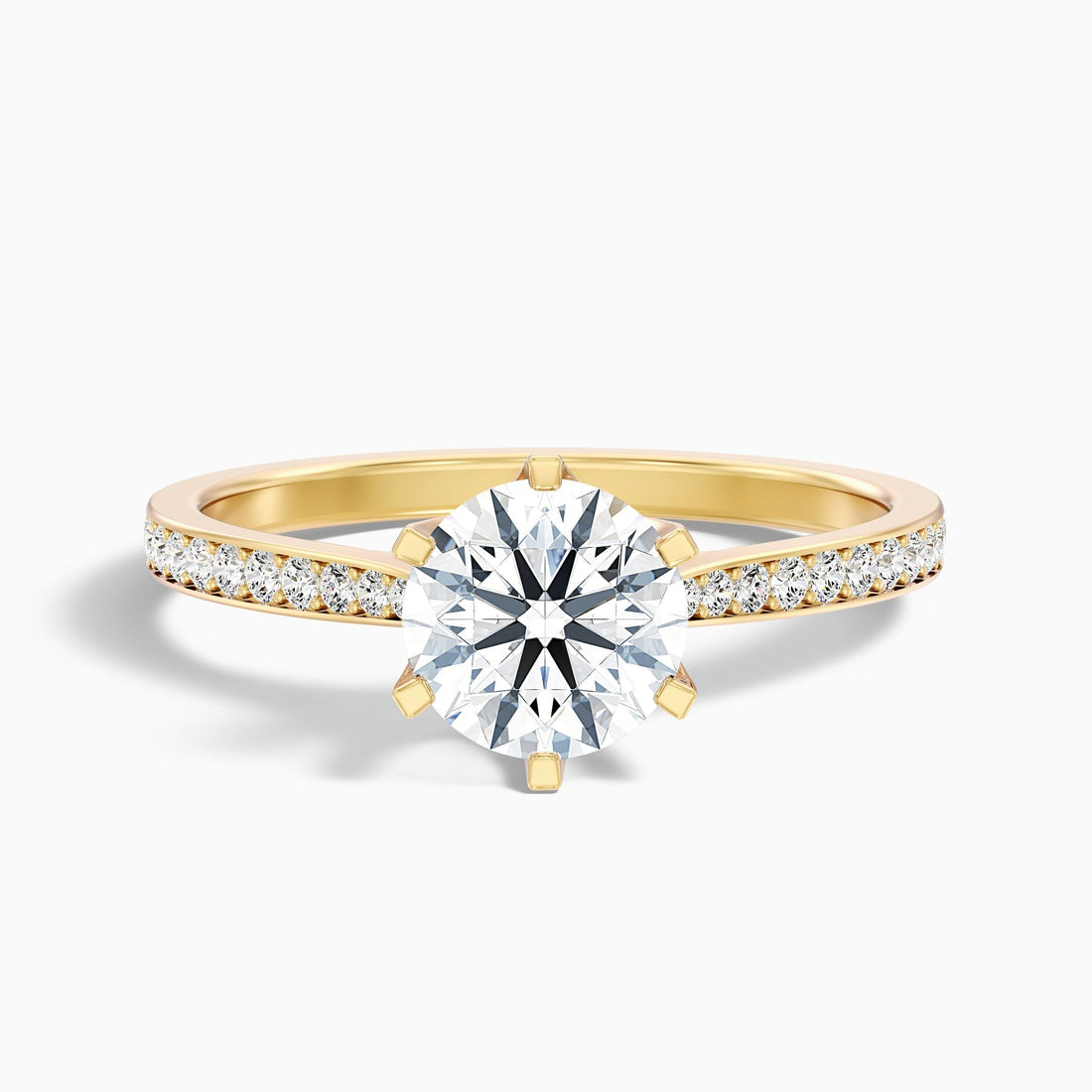 Comet 1 Carat Round Side Stone Pave Lab Grown Engagement Ring in 10k Yellow Gold
