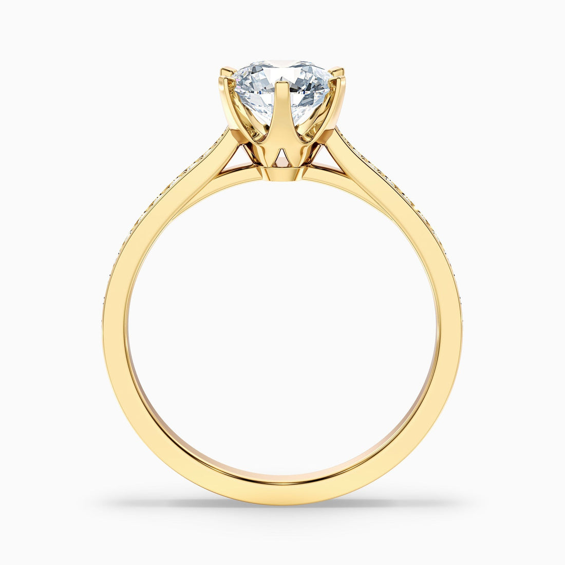 Comet 1 Carat Round Side Stone Pave Lab Grown Engagement Ring in 10k Yellow Gold