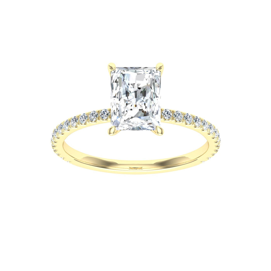 Crescendo Radiant Cut Solitaire Moissanite Engagement Ring Yellow Gold