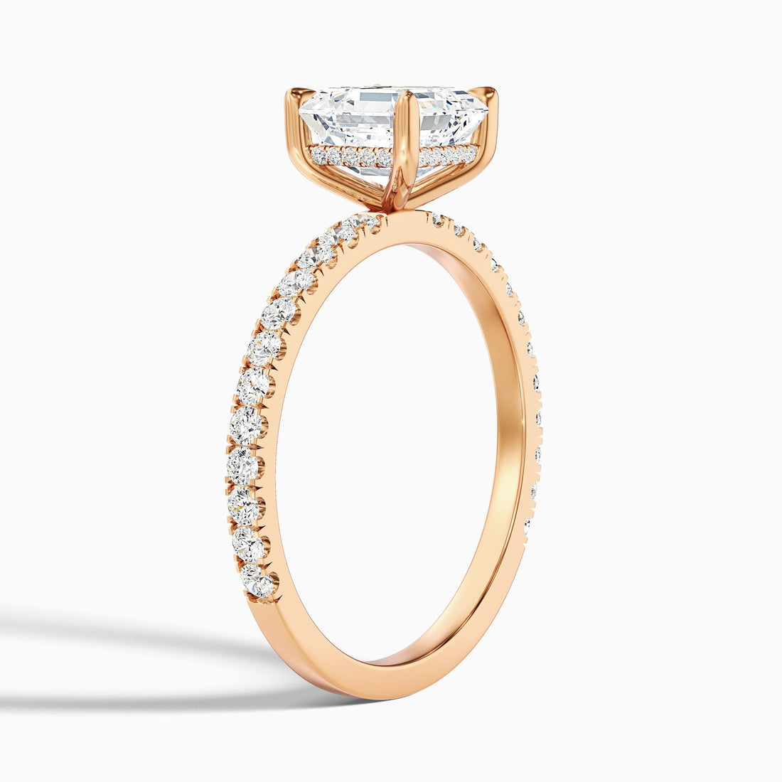 Crystaluxe Asscher Cut Side Stone Pave Lab Grown Diamond Engagement Ring