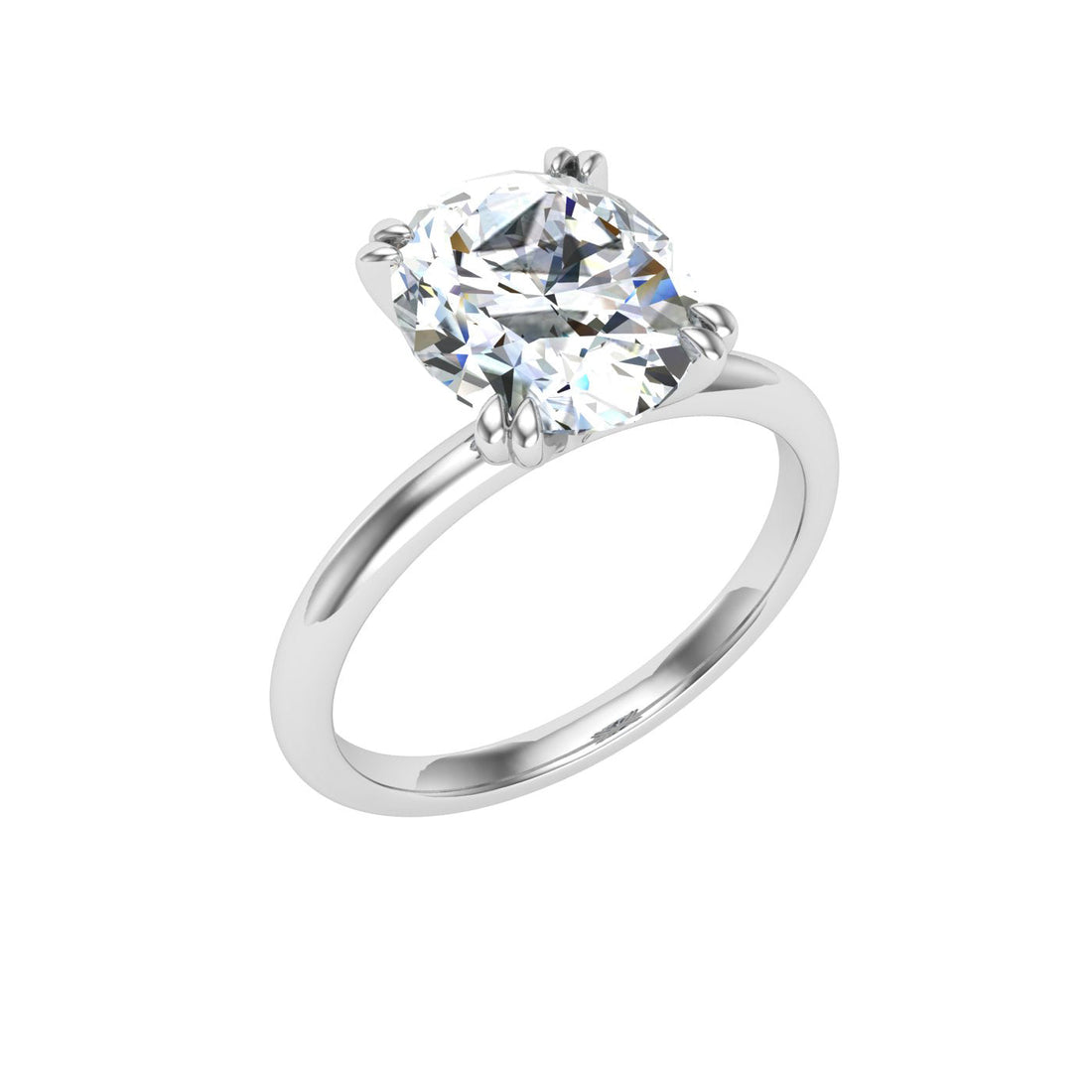 Eleganza Double Claw Oval Cut Solitaire Moissanite Engagement Ring White Gold