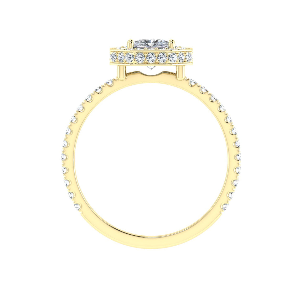 Elegy Asscher Cut Double Edge Halo Moissanite Engagement Ring Yellow Gold