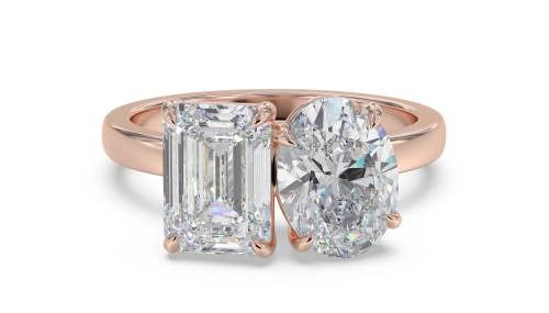 Emerald & Oval Two Stone Lab Grown Diamond Ring