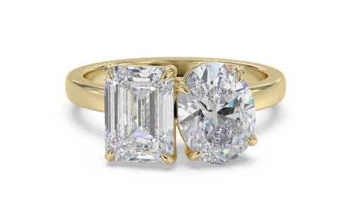 Emerald & Oval Two Stone Lab Grown Diamond Ring