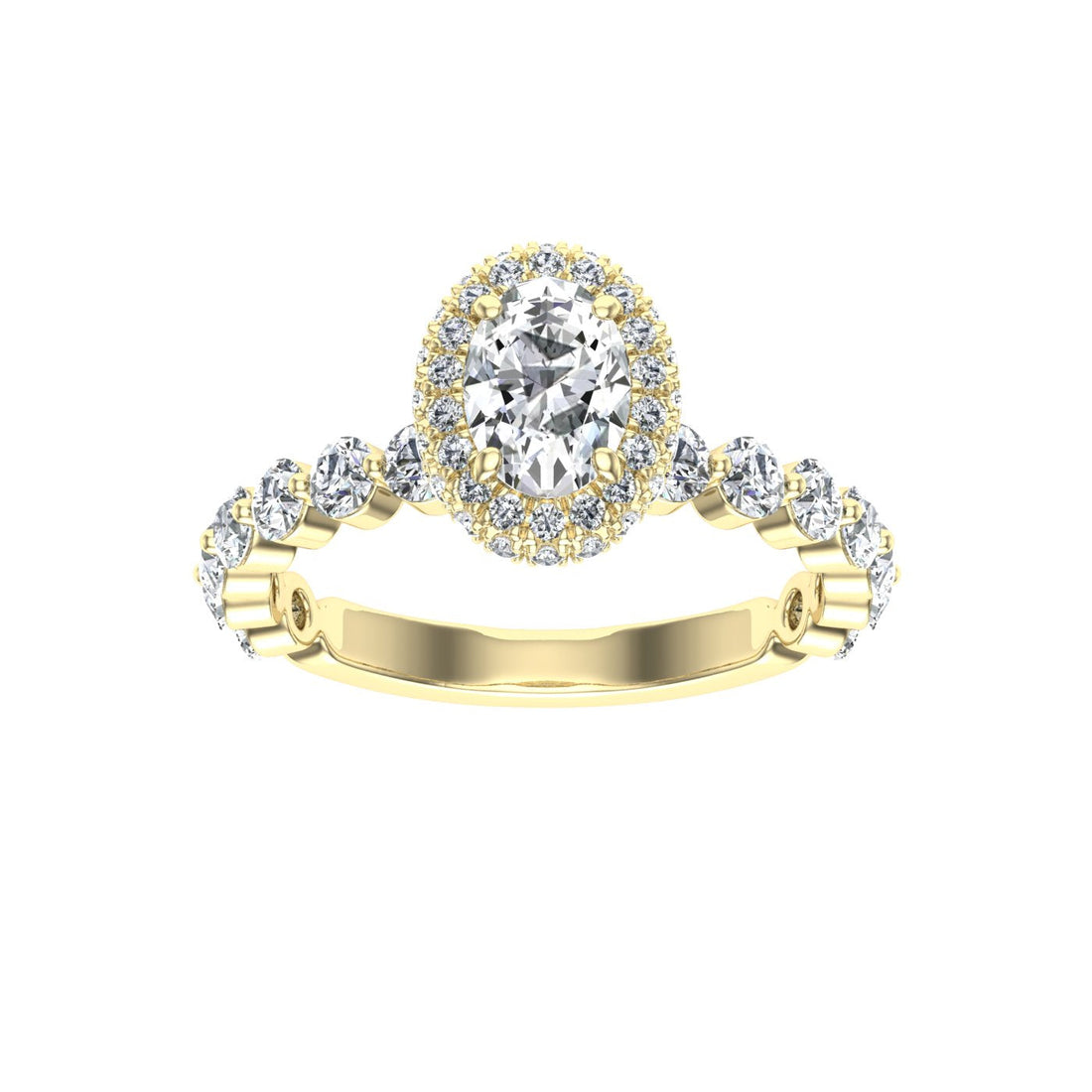 Engraved Oval Cut Double Edge Halo Moissanite Engagement Ring