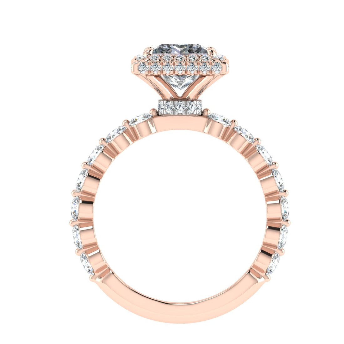 Engraved Princess Double Edge Halo Moissanite Engagement Ring