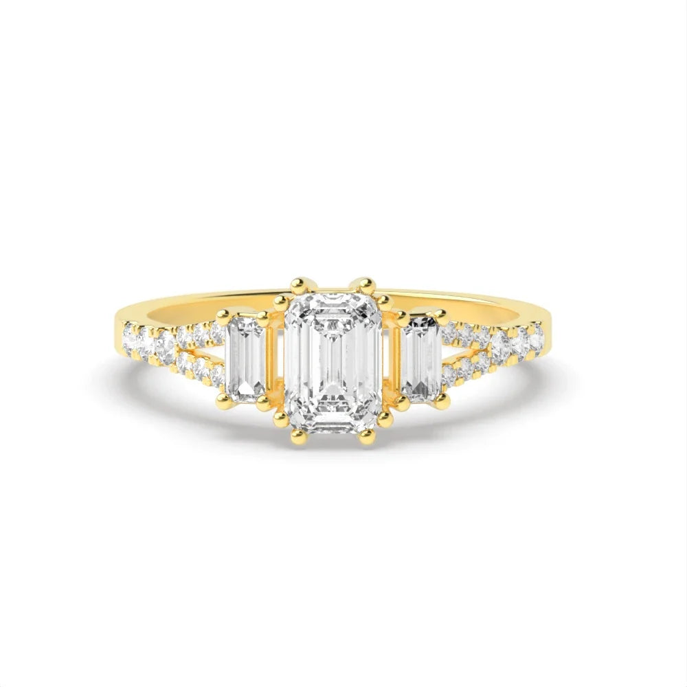 Esmeralda High Set 0.50ct Emerald Lab Grown Diamond Split Shoulder Three Stone Engagement Ring