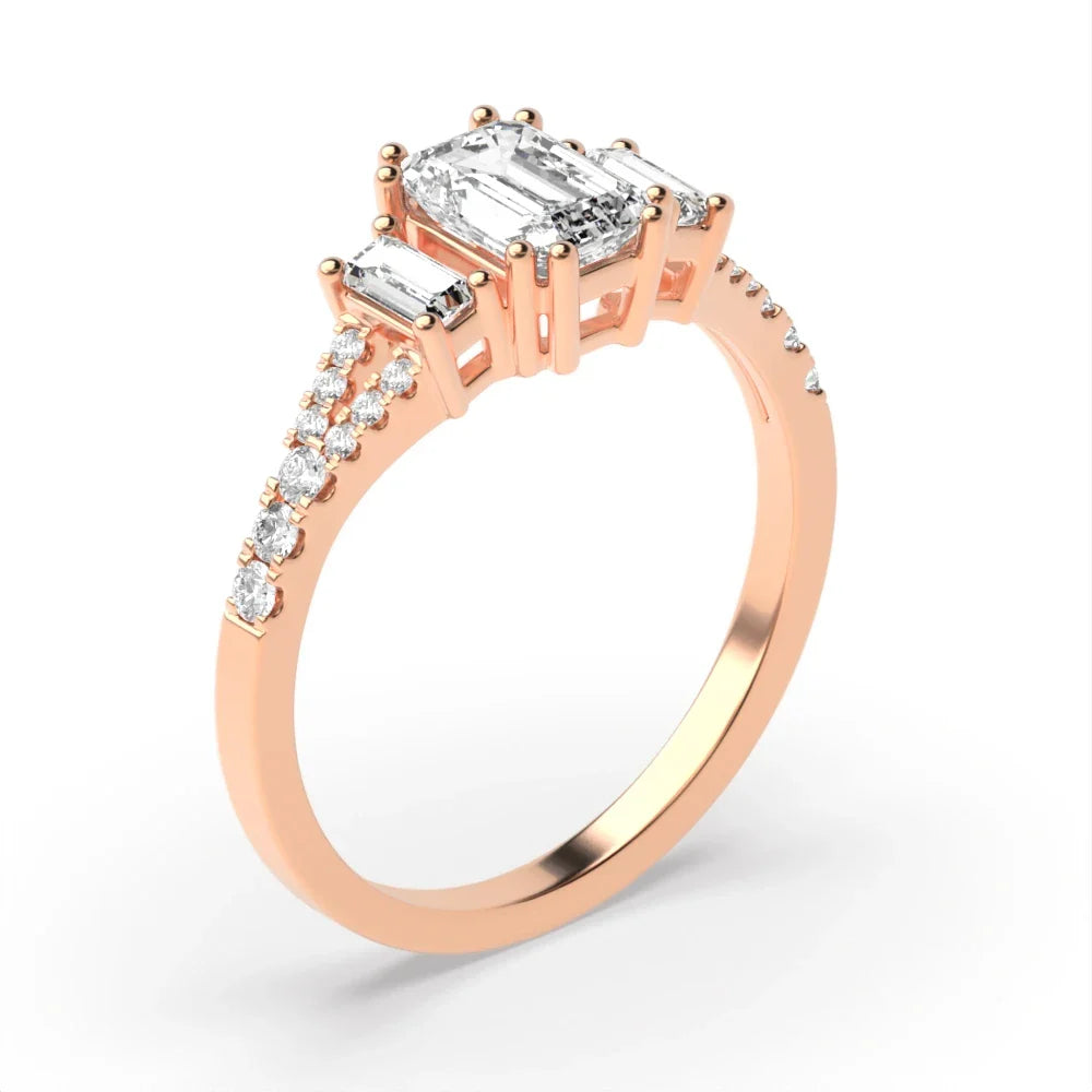 Esmeralda High Set 0.50ct Emerald Lab Grown Diamond Split Shoulder Three Stone Engagement Ring