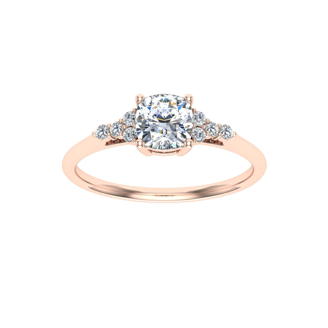Everglow Cushion Cut Side Stones Moissanite Engagement Ring Rose Gold