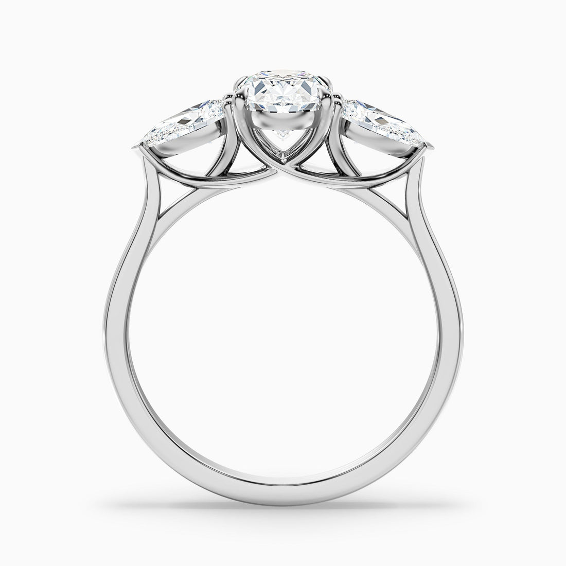 Frozen Three Stone Oval Halo Moissanite Engagement Ring