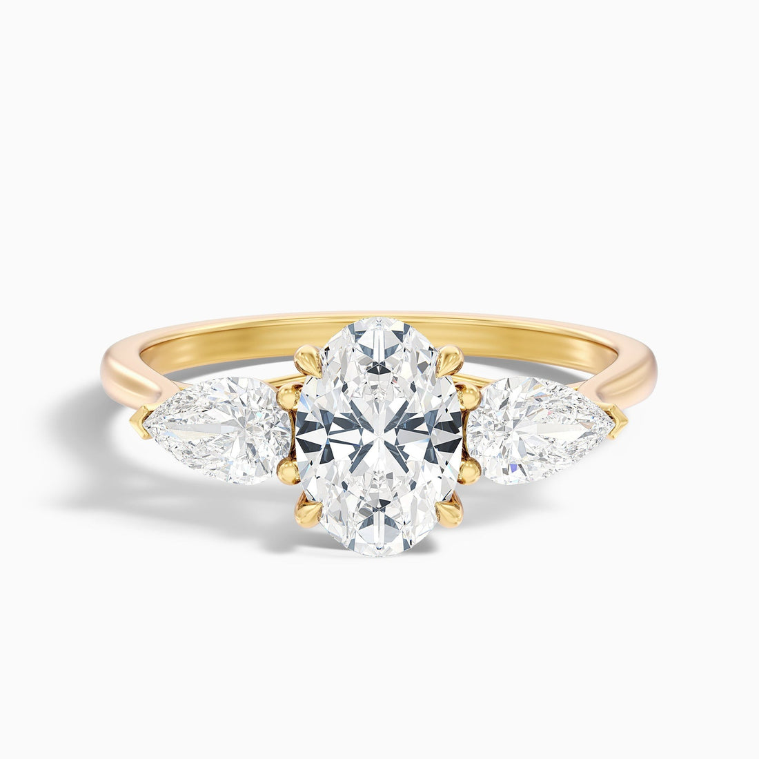 Frozen Three Stone Oval Halo Moissanite Engagement Ring