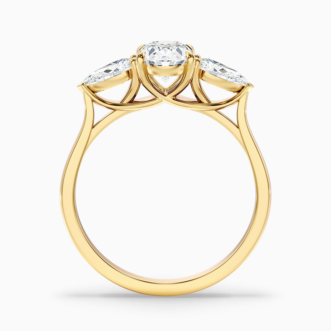 Frozen Three Stone Oval Halo Moissanite Engagement Ring