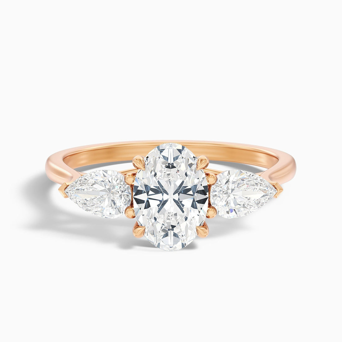 Frozen Three Stone Oval Halo Moissanite Engagement Ring