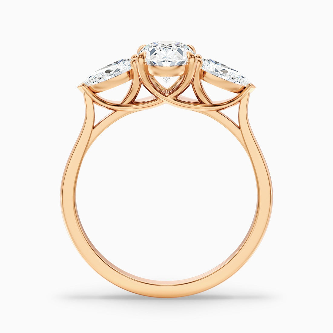 Frozen Three Stone Oval Halo Moissanite Engagement Ring
