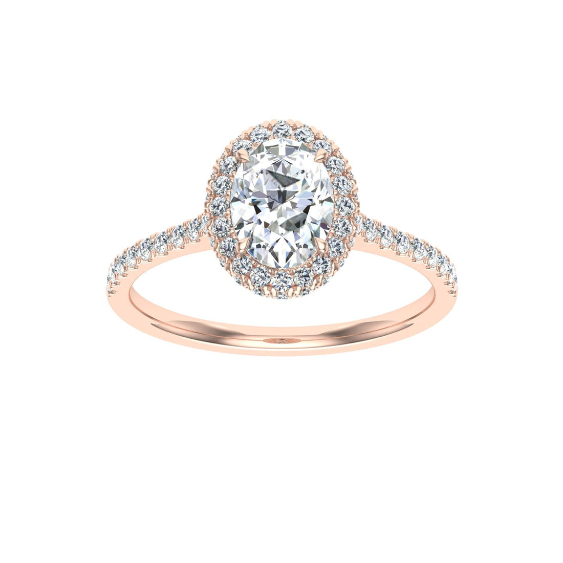 Glittering Oval Cut Halo Moissanite Engagement Ring Rose Gold
