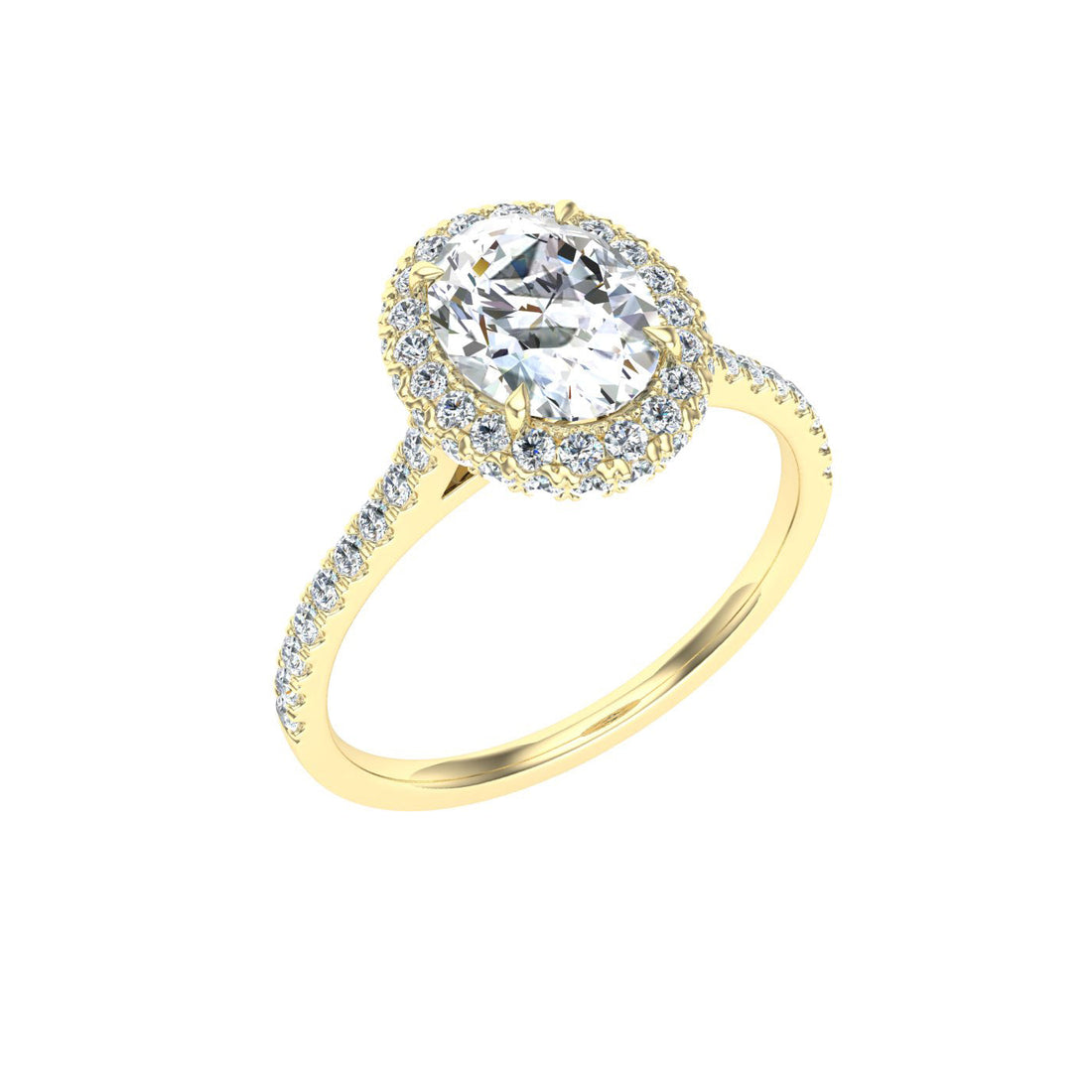 Glittering Oval Cut Halo Moissanite Engagement Ring Yellow Gold
