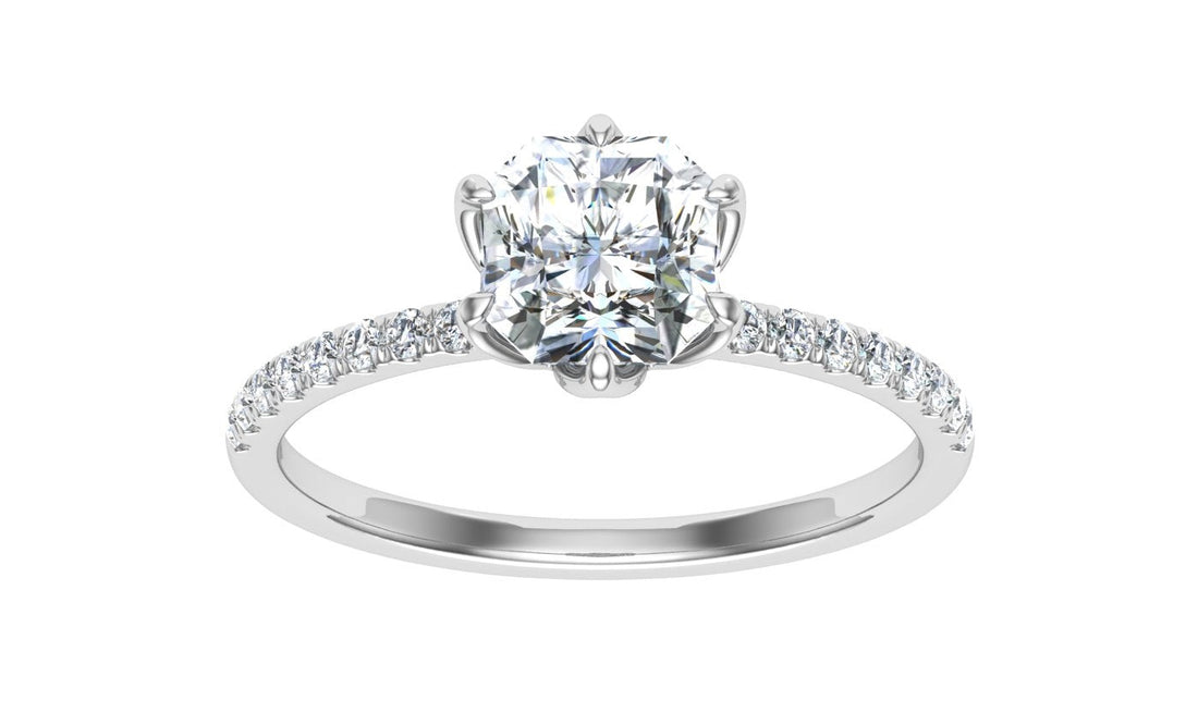 Graff Asscher Cut Scalloped Moissanite Engagement Ring White Gold