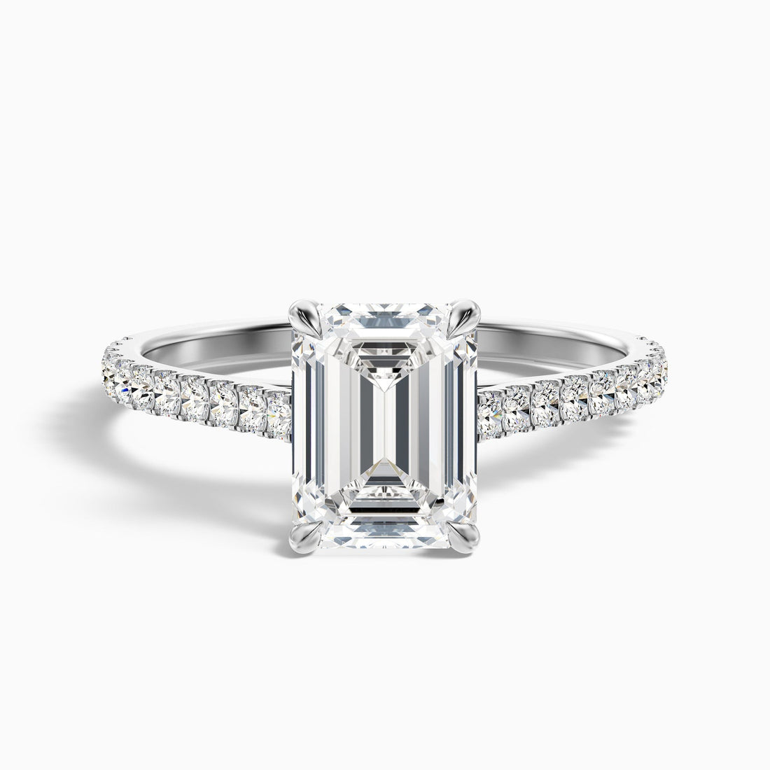 Imperial Emerald Cut Side Stone Pave Lab Grown Engagement Ring