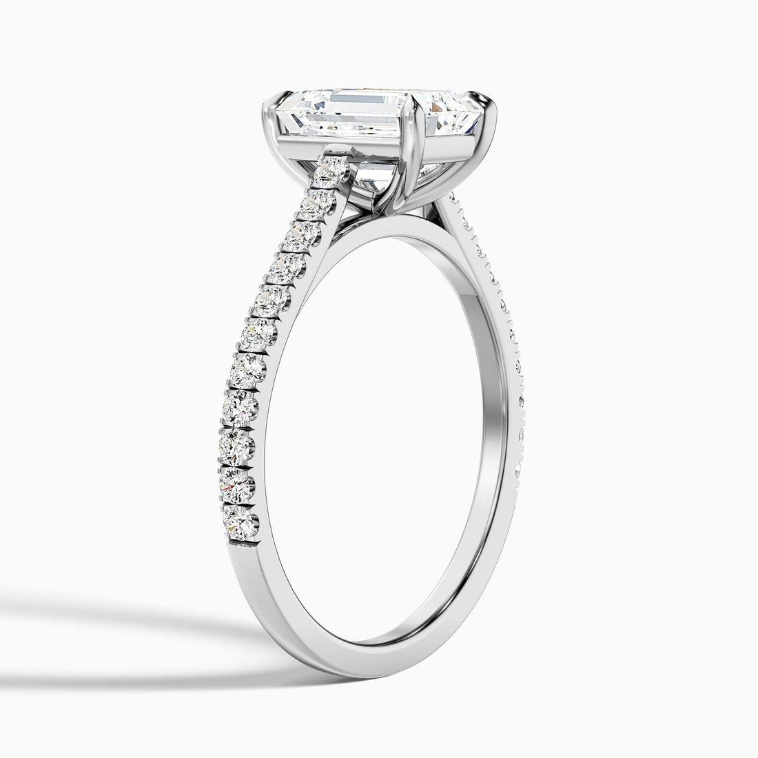 Imperial Emerald Cut Side Stone Pave Lab Grown Engagement Ring