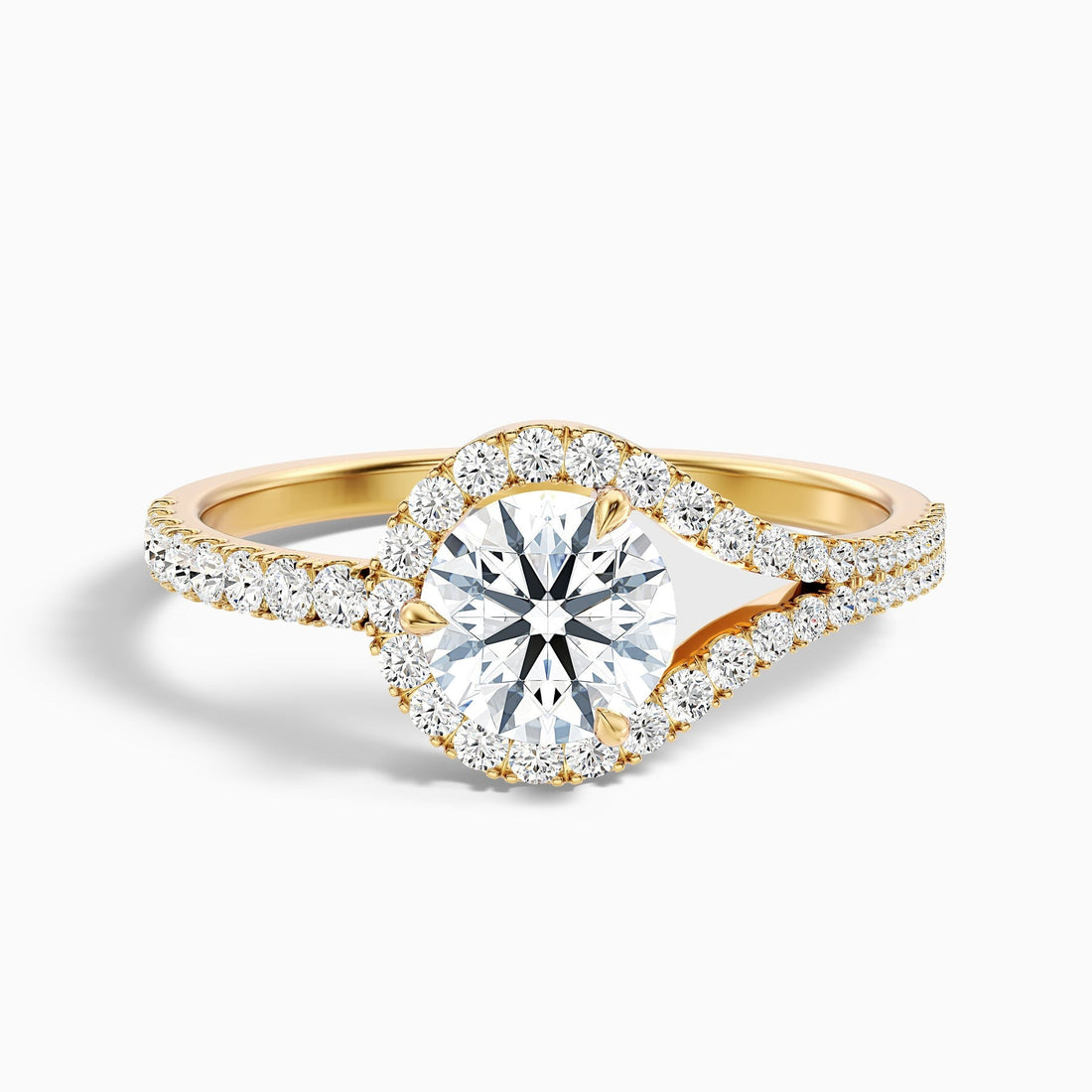 Laviora 1 Carat Round Halo Pave Lab Grown Engagement Ring in 10k Yellow Gold
