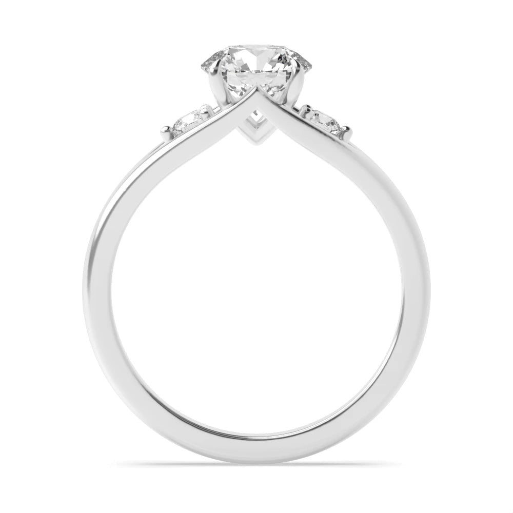 Lunette 4 Prong Round Lab Grown Diamond Modern Three Stone Engagement Ring