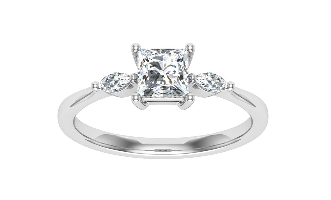 Majestic Princess 3 Stone Moissanite Engagement Ring Silver 925