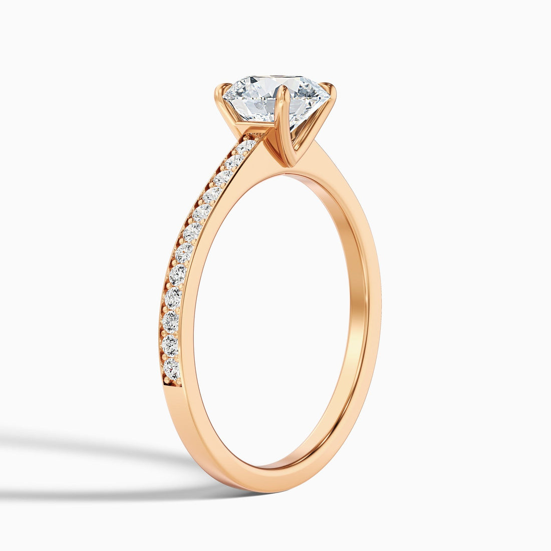 Meadow 1 Carat Round Cut Side Stone Pave Lab Grown Engagement Ring in 10k Rose Gold