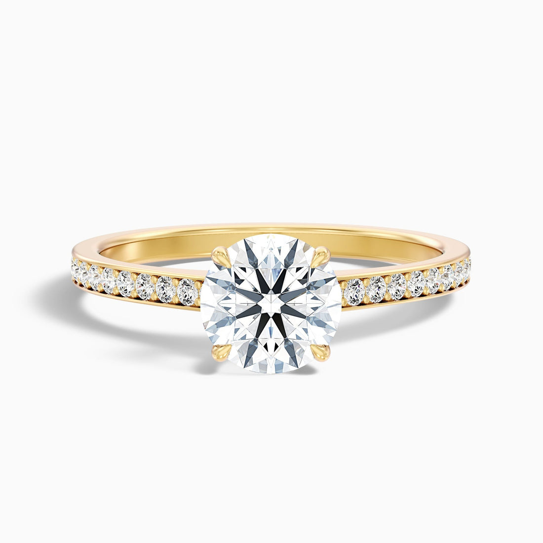 Meadow 1 Carat Round Cut Side Stone Pave Lab Grown Engagement Ring in 10k Yellow Gold