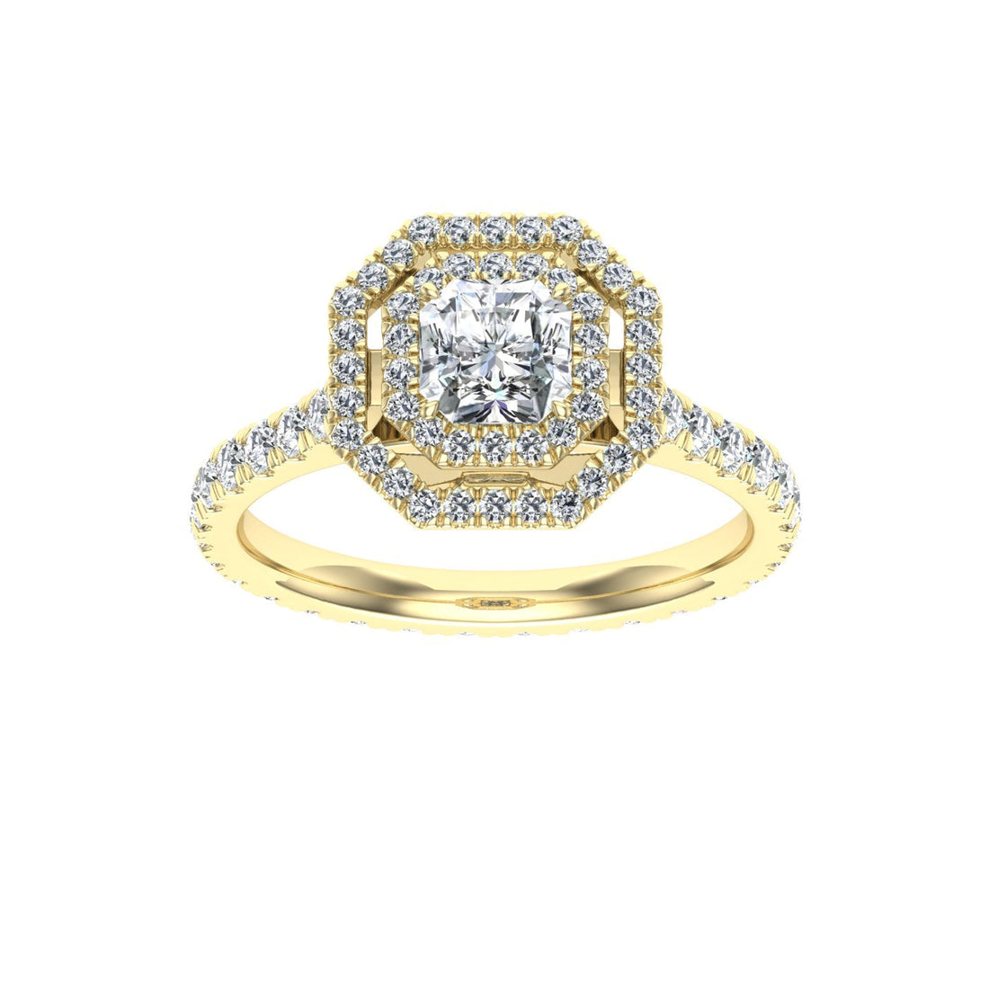 Mermaid's Asscher Cut Halo Moissanite Engagement Ring Yellow Gold