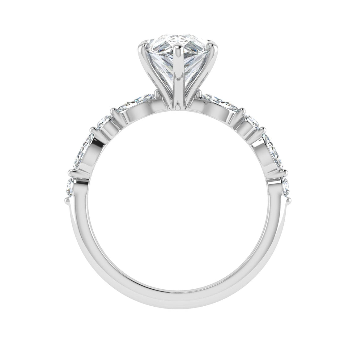 Moondrop Pear Cut Side Stones Moissanite Engagement Ring White Gold