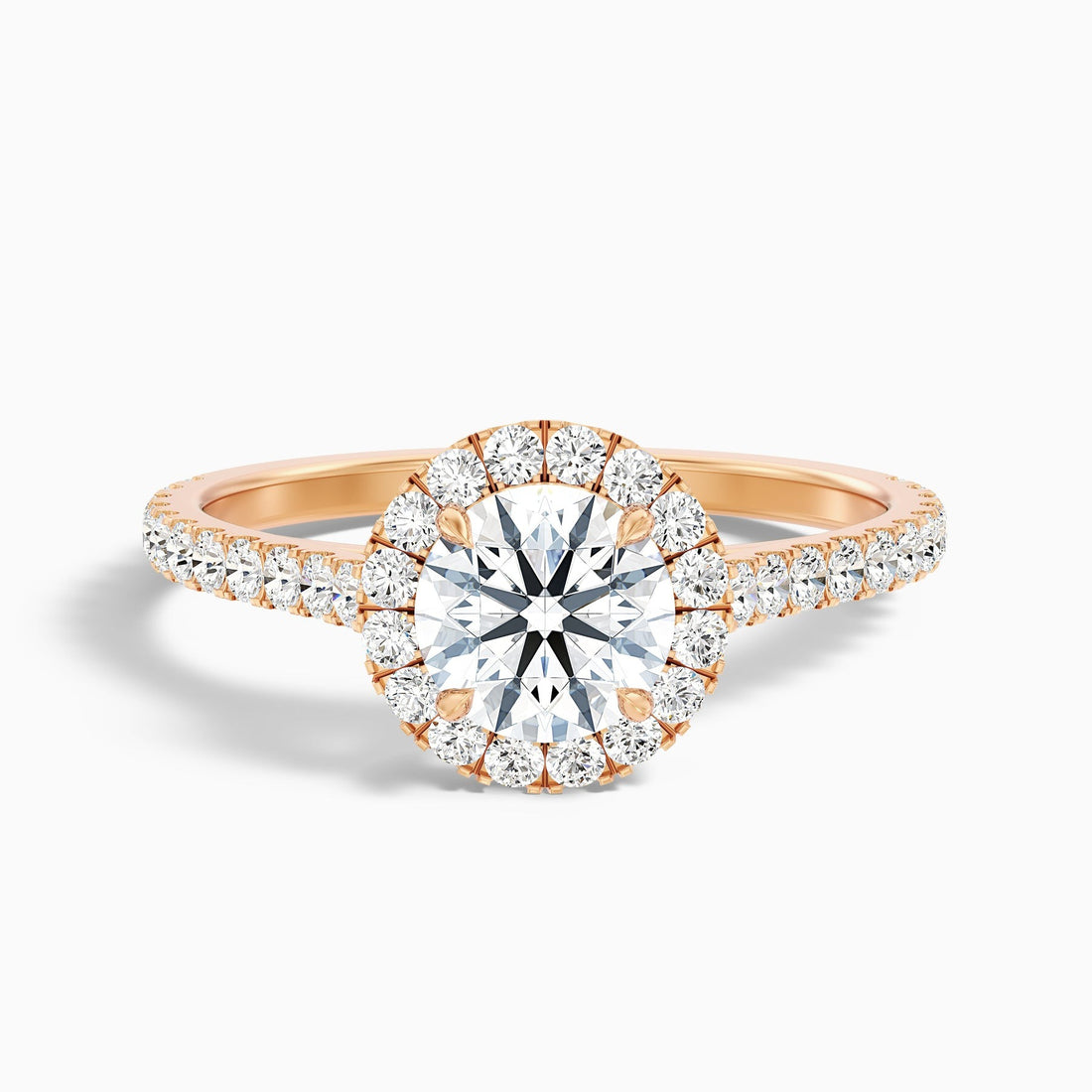 Noble 1 Carat Round Halo Pave Lab Grown Engagement Ring in 10k Rose Gold